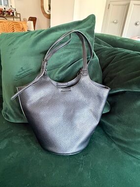 Pebbled Leather Shoulder Tote in Black